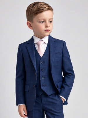 Boys 5 Piece Navy Check Suit