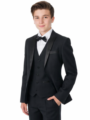 Boys 5 Piece Black Tuxedo Suit Milano Mayfair