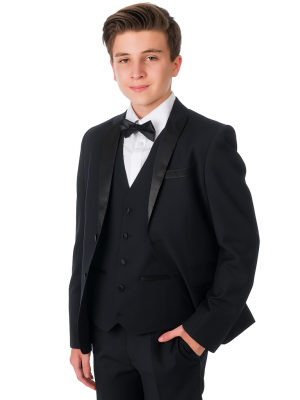 Boys 5 Piece Black Tuxedo Suit Milano Mayfair