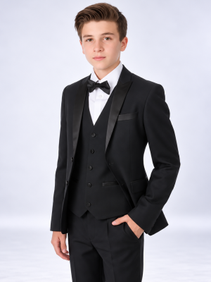 Boys 5 Piece Black Tuxedo Suit Milano Mayfair
