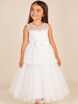 Girls Long White Lace Dress