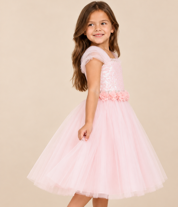 Girls Pink Sequin Dress-1