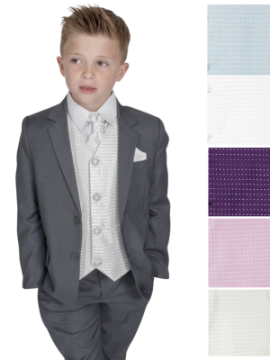 Baby Boys Suits Boys 5 piece Grey/Diamond waistcoat suit, choice of 5 colours