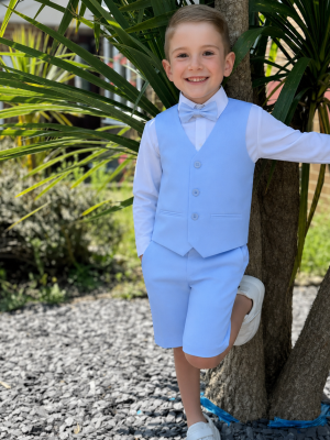 Baby Boys 4 Piece Pale Blue Shorts Suit