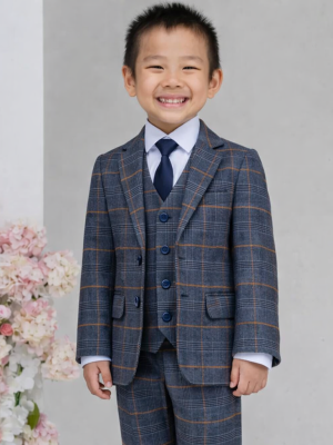 Baby Boys 5 Piece Blue Plaid Check Suit