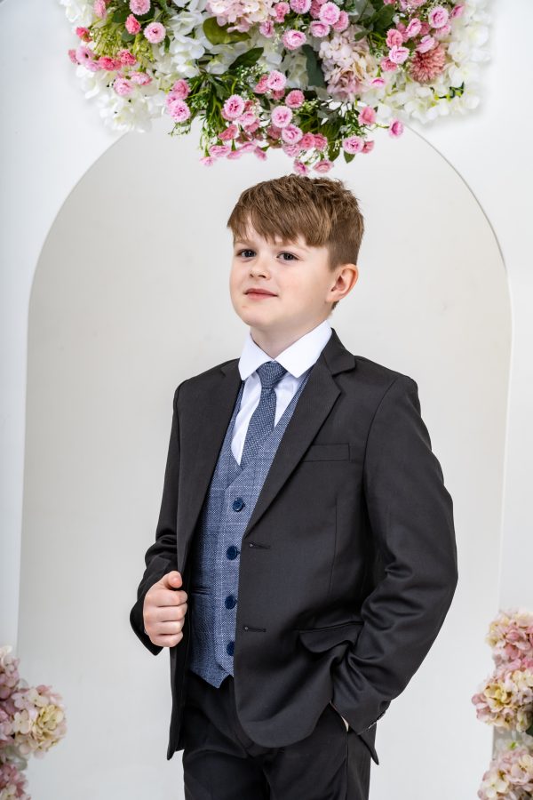 Boys Boys 5 Piece Suit with James Waistcoat, Choice of Suit Colour – Navy Grey Black