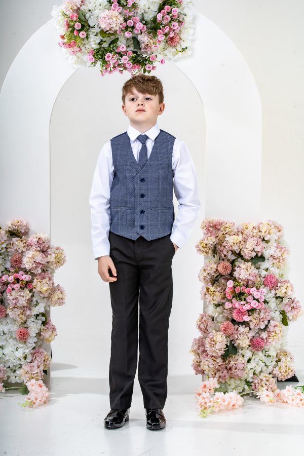 Boys Boys 5 Piece Suit with James Waistcoat, Choice of Suit Colour – Navy Grey Black