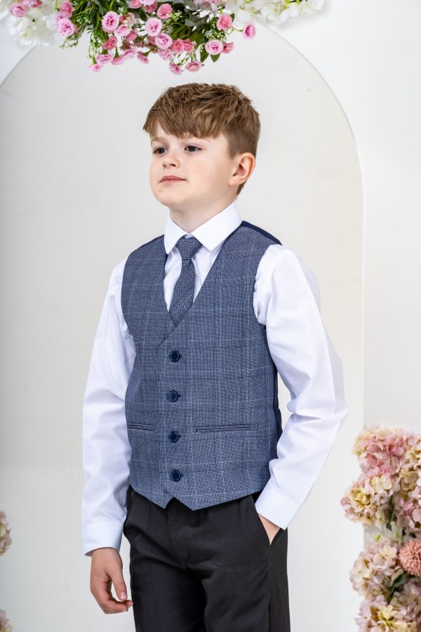 Boys Boys 5 Piece Suit with James Waistcoat, Choice of Suit Colour – Navy Grey Black