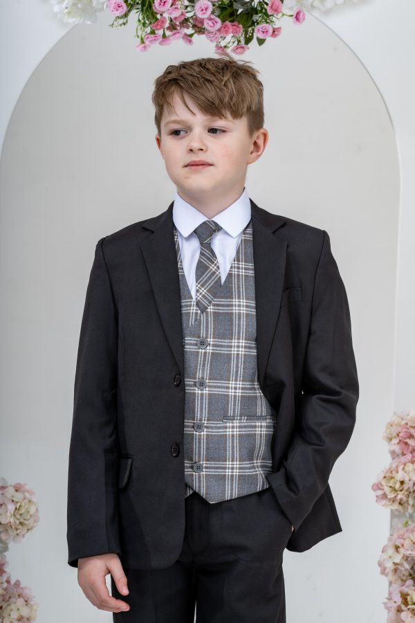 Boys Boys 5 Piece Suit with Edward Waistcoat, Choice of Suit Colour – Navy Grey Black