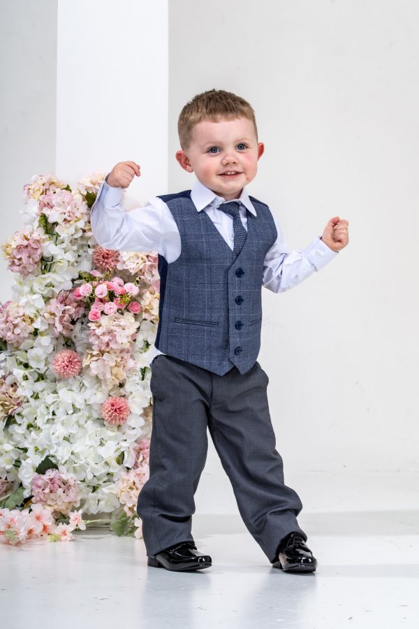 Boys Boys 5 Piece Suit with James Waistcoat, Choice of Suit Colour – Navy Grey Black