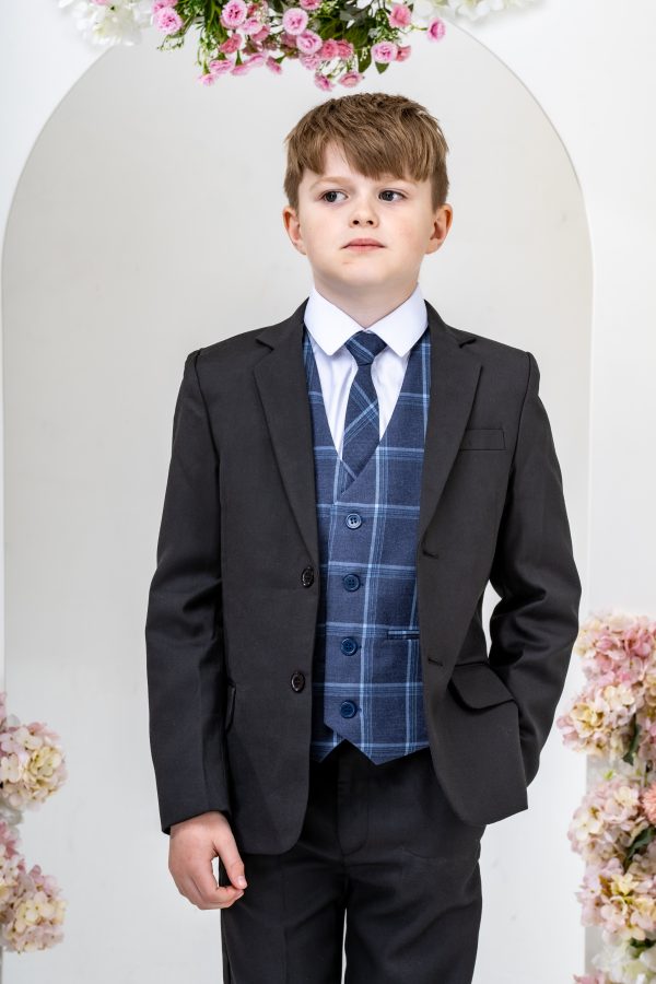 Boys Boys 5 Piece Suit with Issac Waistcoat, Choice of Suit Colour – Navy Grey Black