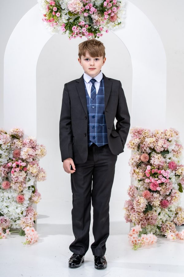 Boys Boys 5 Piece Suit with Issac Waistcoat, Choice of Suit Colour – Navy Grey Black