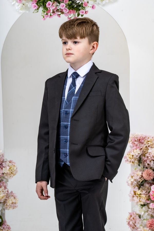 Boys Boys 5 Piece Suit with Issac Waistcoat, Choice of Suit Colour – Navy Grey Black