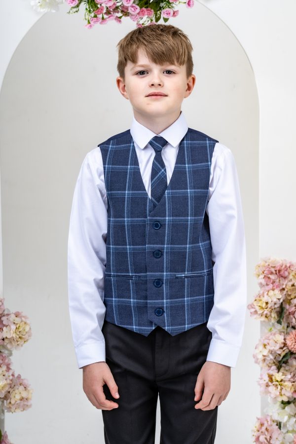 Boys Boys 5 Piece Suit with Issac Waistcoat, Choice of Suit Colour – Navy Grey Black