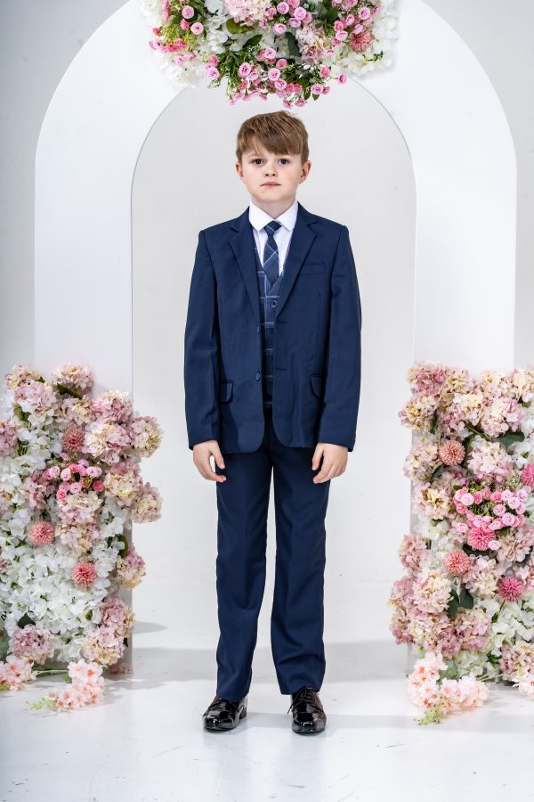 Boys Boys 5 Piece Suit with Issac Waistcoat, Choice of Suit Colour – Navy Grey Black