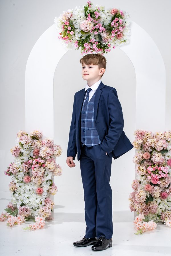 Boys Boys 5 Piece Suit with Issac Waistcoat, Choice of Suit Colour – Navy Grey Black