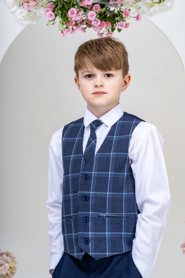 Boys Boys 5 Piece Suit with Issac Waistcoat, Choice of Suit Colour – Navy Grey Black