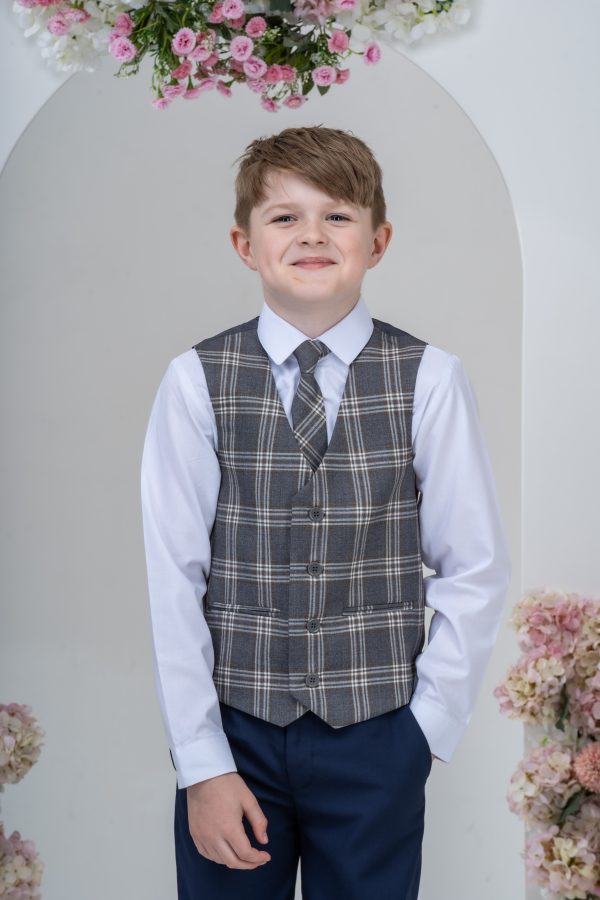 Boys Boys 5 Piece Suit with Edward Waistcoat, Choice of Suit Colour – Navy Grey Black