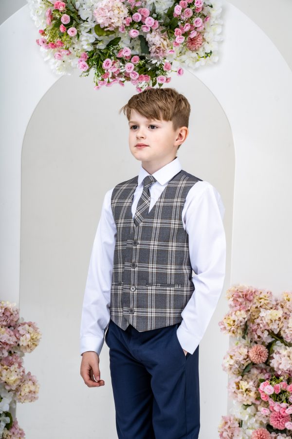 Boys Boys 5 Piece Suit with Edward Waistcoat, Choice of Suit Colour – Navy Grey Black