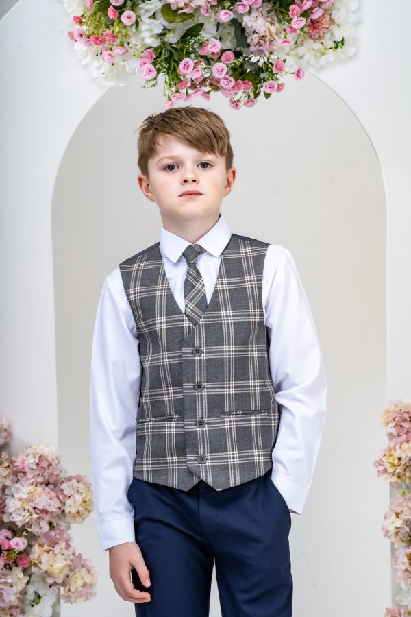 Boys Boys 5 Piece Suit with Edward Waistcoat, Choice of Suit Colour – Navy Grey Black