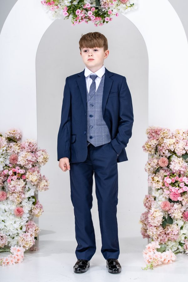 Boys Boys 5 Piece Suit with James Waistcoat, Choice of Suit Colour – Navy Grey Black