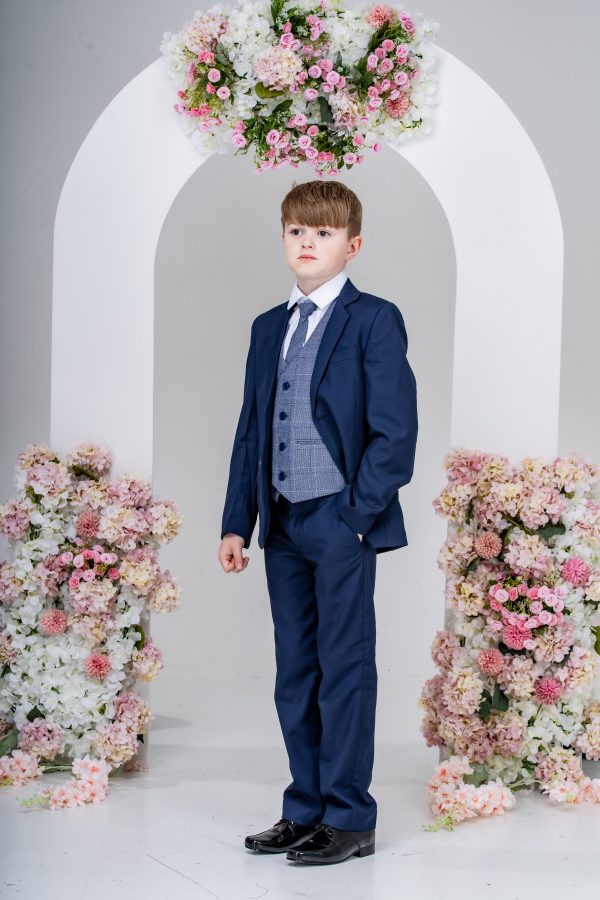 Boys Boys 5 Piece Suit with James Waistcoat, Choice of Suit Colour – Navy Grey Black