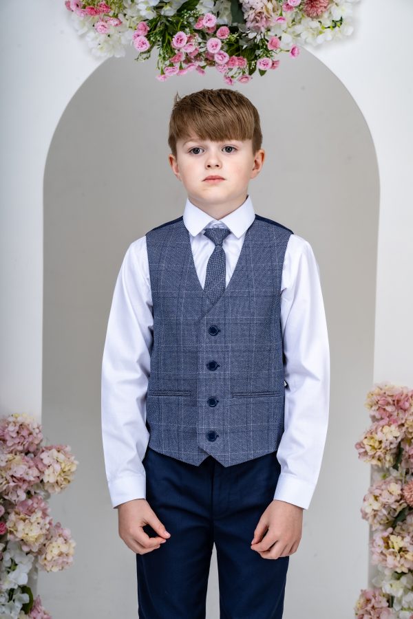 Boys Boys 5 Piece Suit with James Waistcoat, Choice of Suit Colour – Navy Grey Black