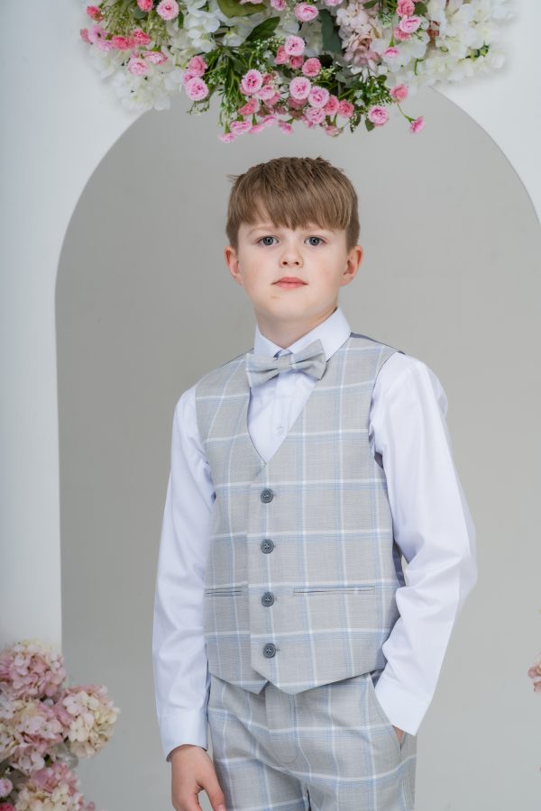 Boys Boys 4 Piece Light Grey Check Shorts Suit