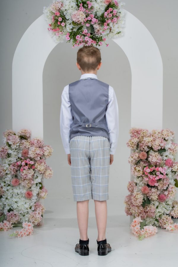 Boys Boys 4 Piece Light Grey Check Shorts Suit