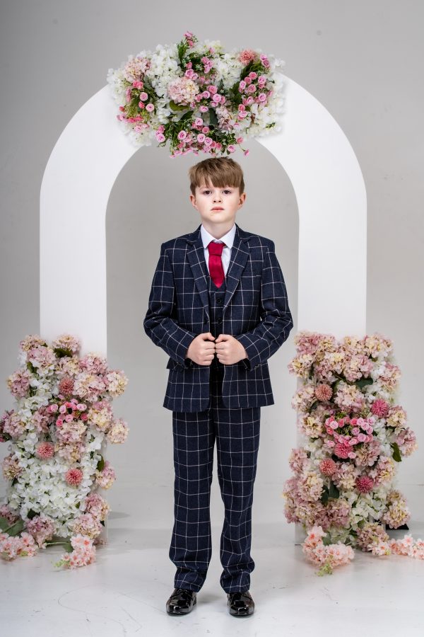 Boys Boys 5 Piece Navy with White Check Suit