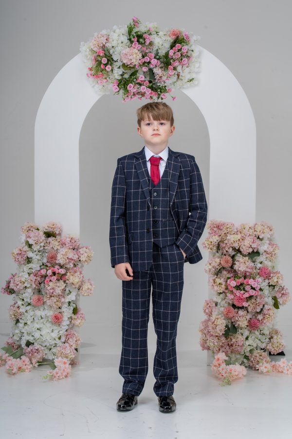 Boys Boys 5 Piece Navy with White Check Suit