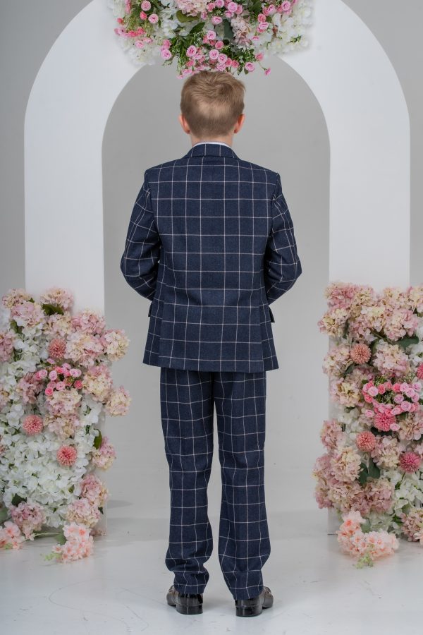 Boys Boys 5 Piece Navy with White Check Suit