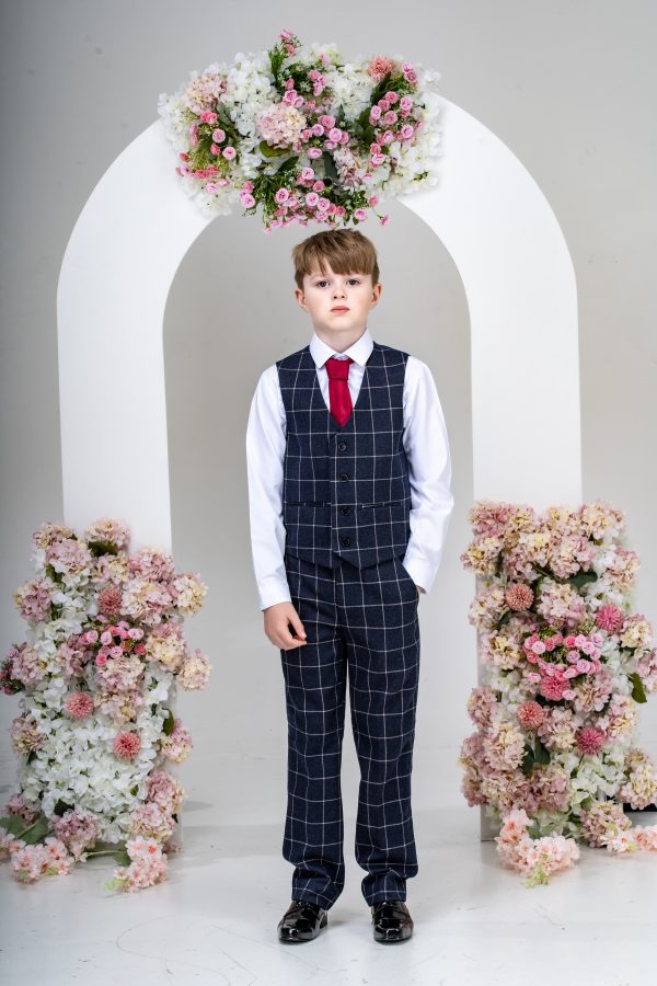 Boys Boys 5 Piece Navy with White Check Suit