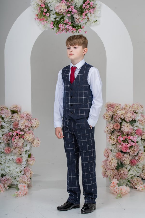 Boys Boys 5 Piece Navy with White Check Suit