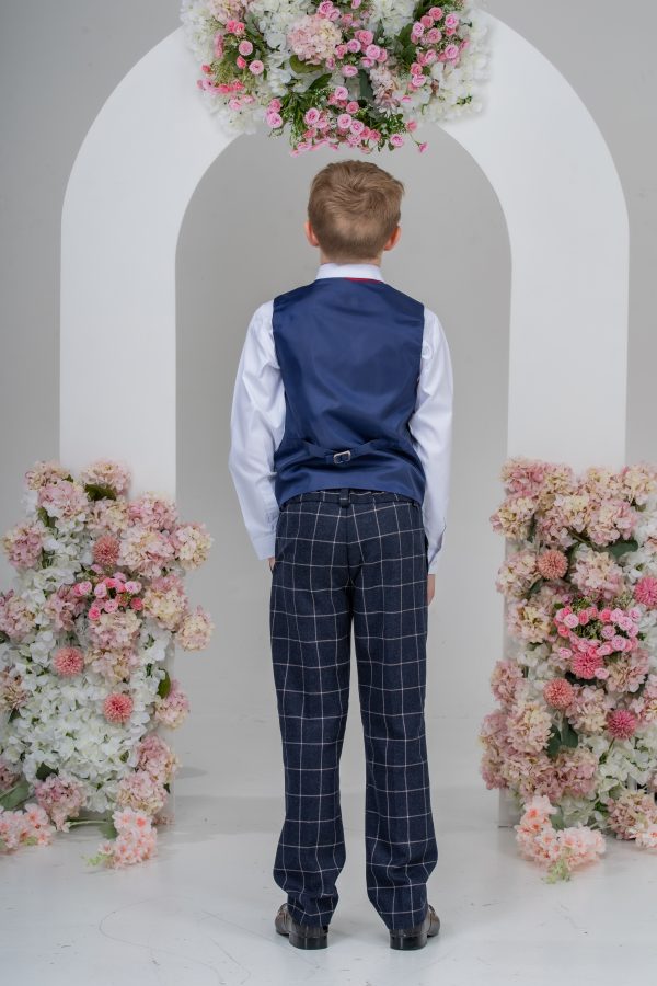 Boys Boys 5 Piece Navy with White Check Suit