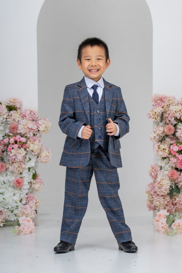 Baby Boys Suits Baby Boys 5 Piece Blue Plaid Check Suit