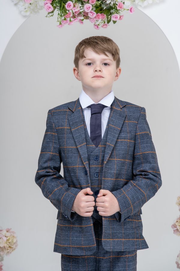 Boys Boys 5 Piece Blue Plaid Check Suit