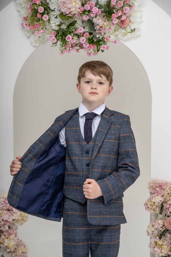 Boys Boys 5 Piece Blue Plaid Check Suit