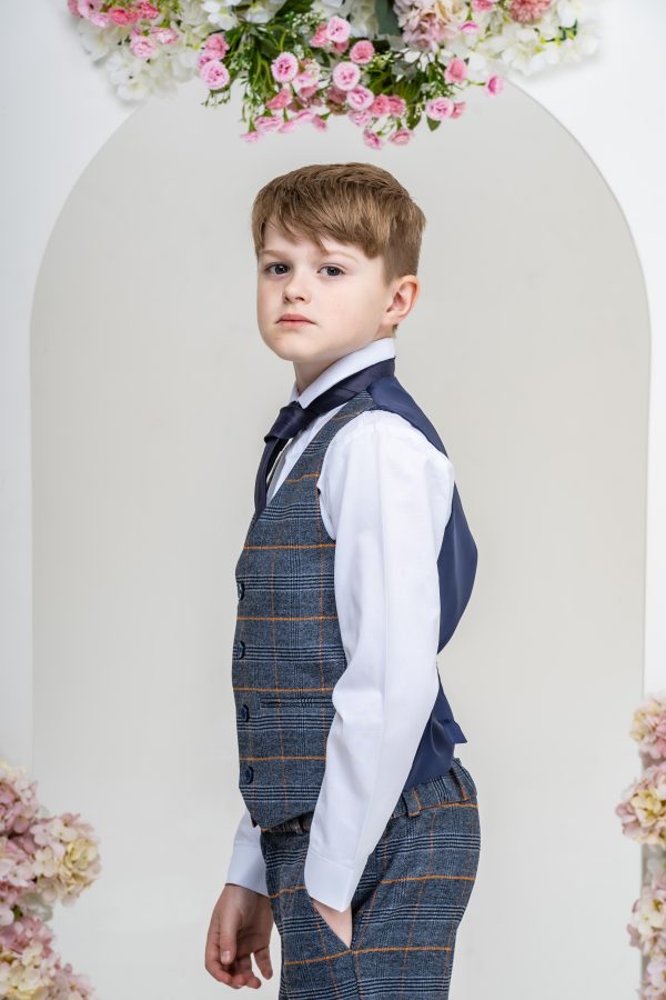 Boys Boys 5 Piece Blue Plaid Check Suit