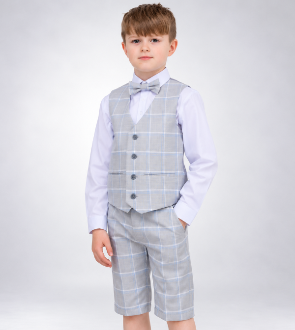 Formal Young Boy in Plaid Suit
