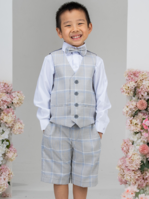 Boys Boys 5 Piece Blue Plaid Check Suit