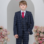 Boys Boys 5 Piece Navy with White Check Suit