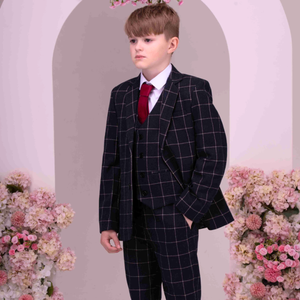 Boys Boys 5 Piece Navy with White Check Suit