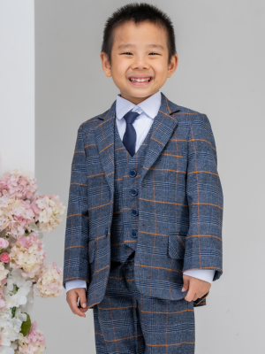 Boys Boys 4 Piece Light Grey Check Shorts Suit