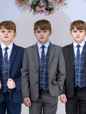 Boys Boys 5 Piece Suit with Issac Waistcoat, Choice of Suit Colour – Navy Grey Black