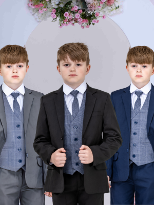 Boys Boys 5 Piece Suit with James Waistcoat, Choice of Suit Colour – Navy Grey Black