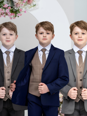 Boys Boys 5 Piece Suit with James Waistcoat, Choice of Suit Colour – Navy Grey Black