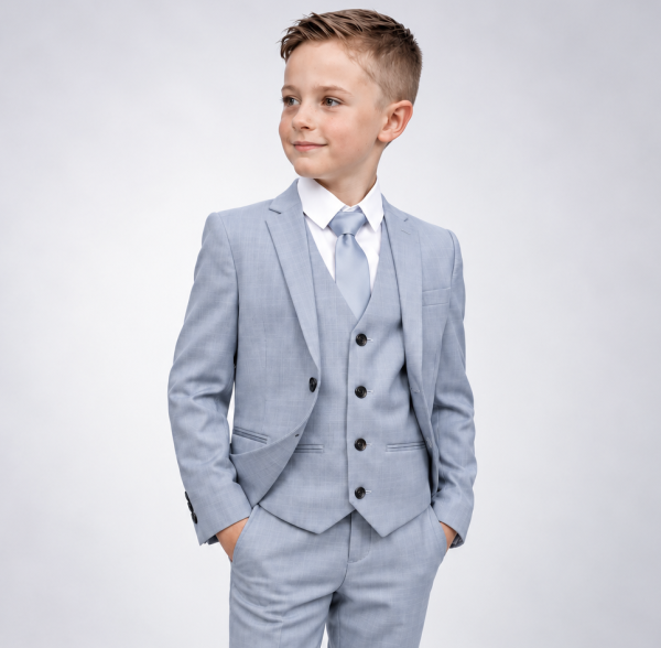 Young Boy in a Pastel Blue Suit