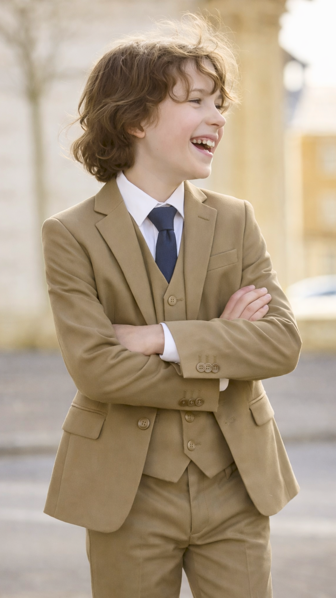 Boys Suit Vest Pants Set Purple Shirt Tie Pinstripe. Traje Con