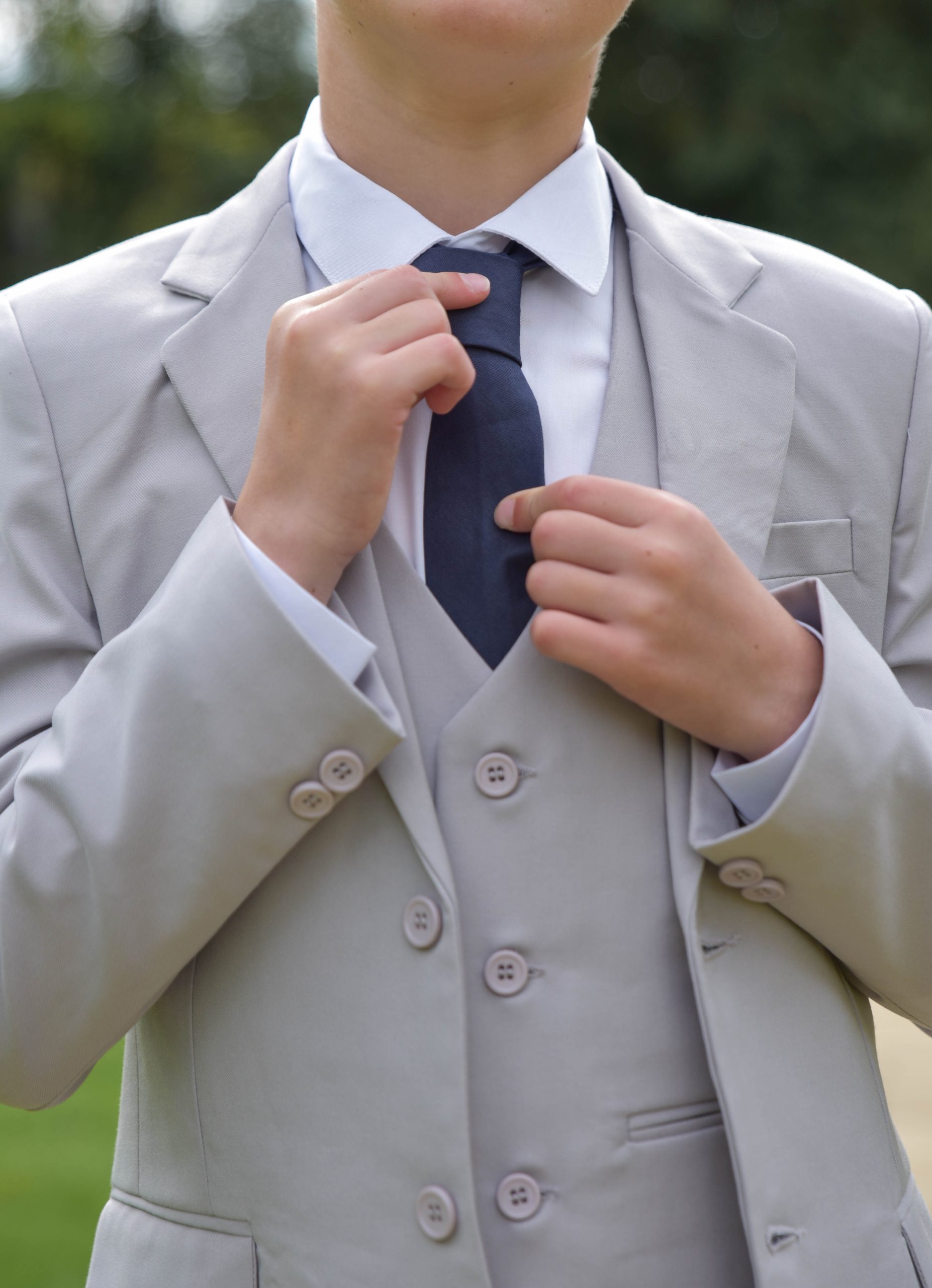 Boys 5-Piece Stone Beige Suit Set For Wedding, Pageboy, Prom – Jacket, Trousers, Waistcoat, Shirt & Tie